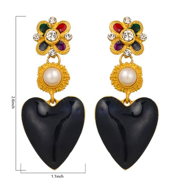 🌺 Baroque Dangle Gold Tone Heart Earrings - Picture 5 of 5